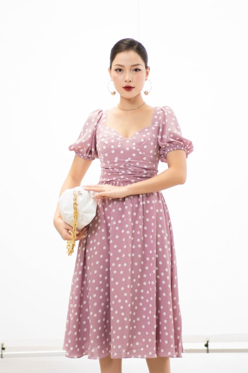 Sixdo Polka Dot Midi Chiffon Dress